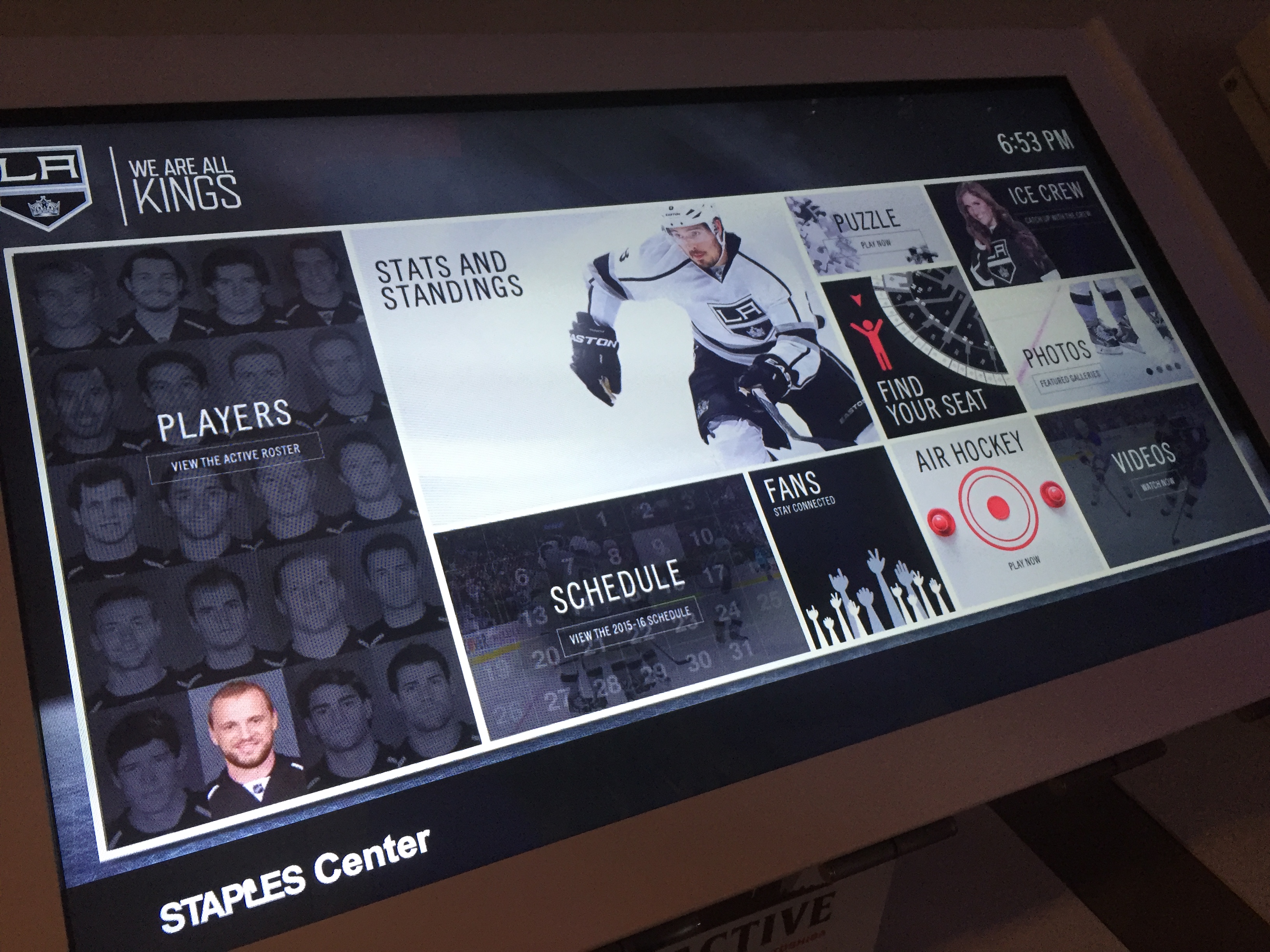 Digital touch screens with air hockey, schedule, mascot puzzle and more